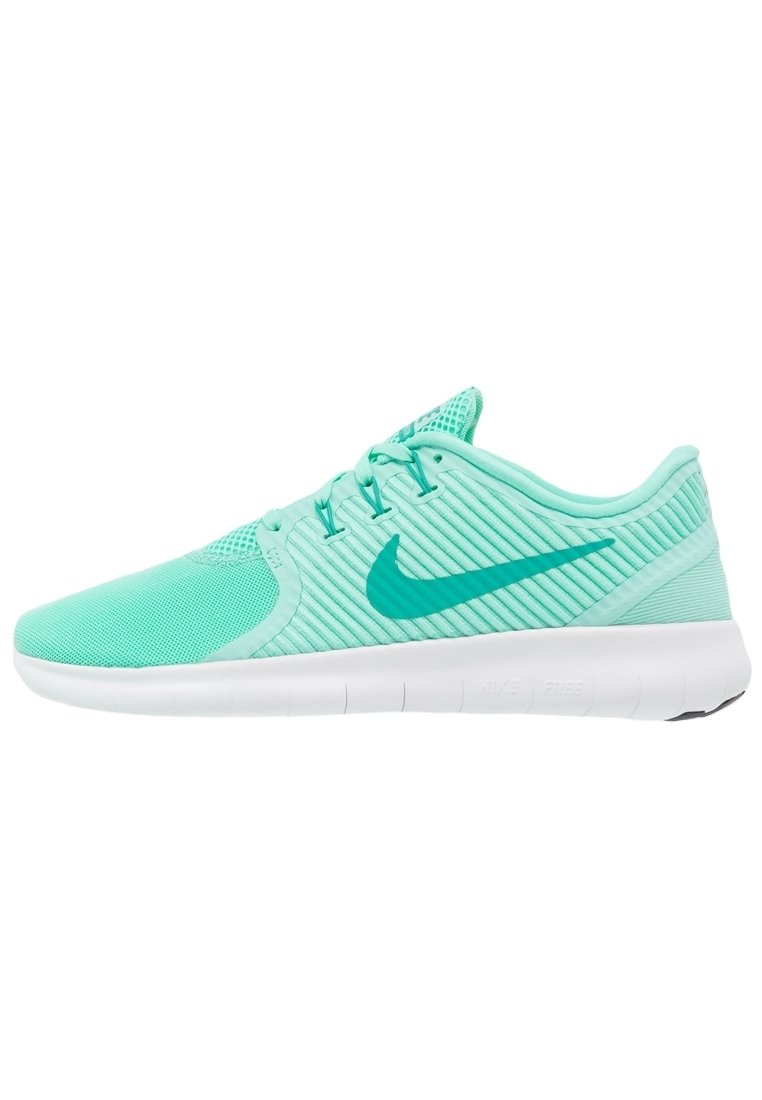 Scarpe da ginnastica leggere di colore verde menta, con tomaia in rete testurizzata, dettagli a righe e suola in gomma bianca. Presentano un logo a contrasto.