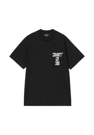 T-shirt nera a maniche corte con testo bianco "CARHARTT WIP 1989" sul petto a sinistra e scollo rotondo. Etichetta taglia media all'interno del colletto.
