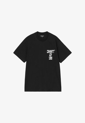 T-shirt nera a maniche corte con testo bianco "CARHARTT WIP 1989" sul petto a sinistra e scollo rotondo. Etichetta taglia media all'interno del colletto.