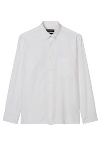 Biała koszula z długim rękawem, zapinana na guziki, wykonana z bawełnianej tkaniny, wyposażona w kieszeń na piersi oraz kołnierzyk zapinany na guziki. Klasyczny fason z subtelnymi detalami.