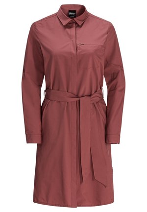 Hemdjurk met lange mouwen in roestkleur, met kraag, borstzakje, knoopmanchetten en bijpassende stoffen ceintuur gestrikt in de taille.