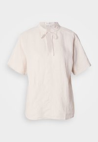 BLOUSE STAND UP COLLAR BOW DETAIL SHORT SLEEVE SOLID - Blus - silky stone