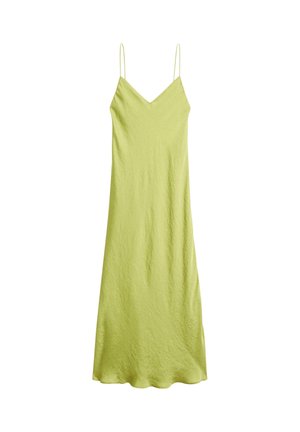 Vestito lungo con scollo a V e spalline sottili, di colore verde chiaro. Realizzato in tessuto testurizzato con una silhouette fluida e rilassata e un orlo dritto.