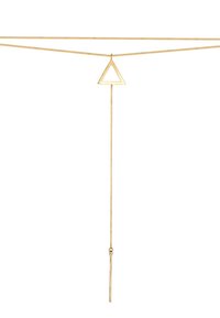 Collier en or avec un pendentif triangulaire. Le pendentif présente un design ouvert, avec une chaîne mince et un accent vertical suspendu en dessous.