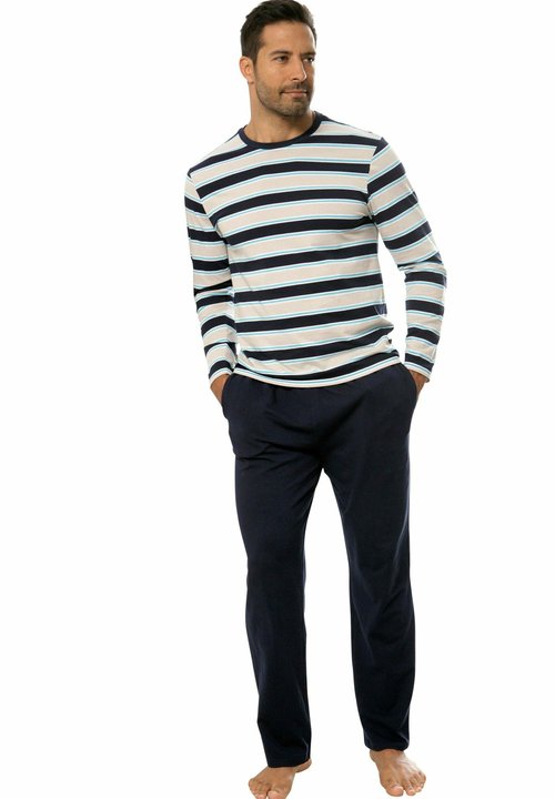 Schiesser Pigiama Uomo Manica Lunga In Puro Cotone, Blu Scuro Con Motivo, Taglia 62, Lavabile In Lavatrice - 3