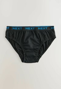 Boxeri negri din bumbac cu un brâu albastru cu logo-ul "NEXT". Prezintă laterale strânse și o textură netedă. Design clasic de lenjerie intimă.