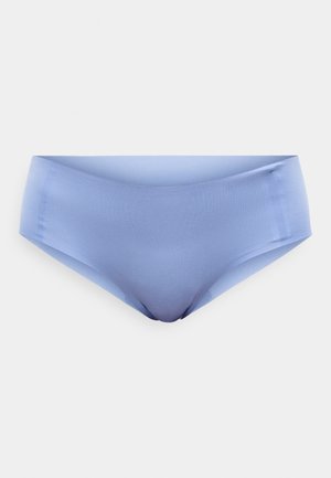 Světle modré bikini spodní díly s hladkým, elastickým materiálem a středním pasem; mají bezešvé okraje pro pohodlí a minimální zakrytí.