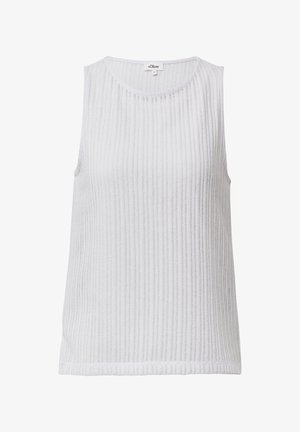 Weißes ärmelloses Oberteil mit geripptem Muster, rundem Ausschnitt und geradem Saum. Aus einem weichen Stoff gefertigt, ideal für Freizeitbekleidung.