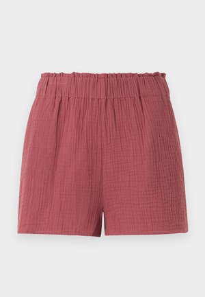 Ροζ-χρωματιστά υφασμάτινα σορτς με ελαστική μέση και άνετη εφαρμογή, σχεδιασμένα για καθημερινή χρήση.