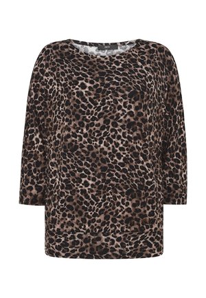 Haut à manches longues ample avec un motif léopard marron et noir et un col rond.