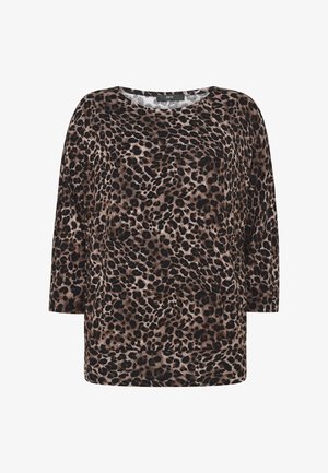 Haut à manches longues ample avec un motif léopard marron et noir et un col rond.