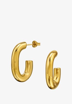 Orecchini a cerchio color oro con un design liscio e arrotondato, caratterizzati da una finitura lucida e una chiusura a posteriore sicura.