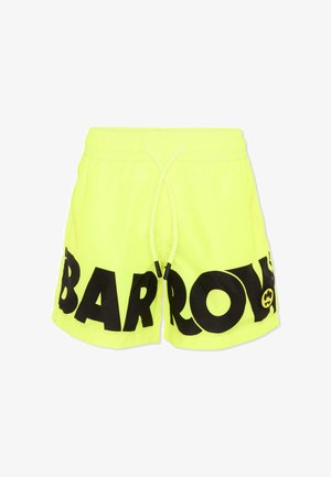 Shorts jaune néon avec taille élastique et cordon de serrage, arborant un lettrage noir audacieux "BARROW" et un petit logo smiley sur la jambe droite.
