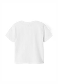 Weißes Baumwoll-T-Shirt mit kurzen Ärmeln, rundem Halsauschnitt und geradem Saum. Keine sichtbaren Muster oder Akzente auf der Rückseite.