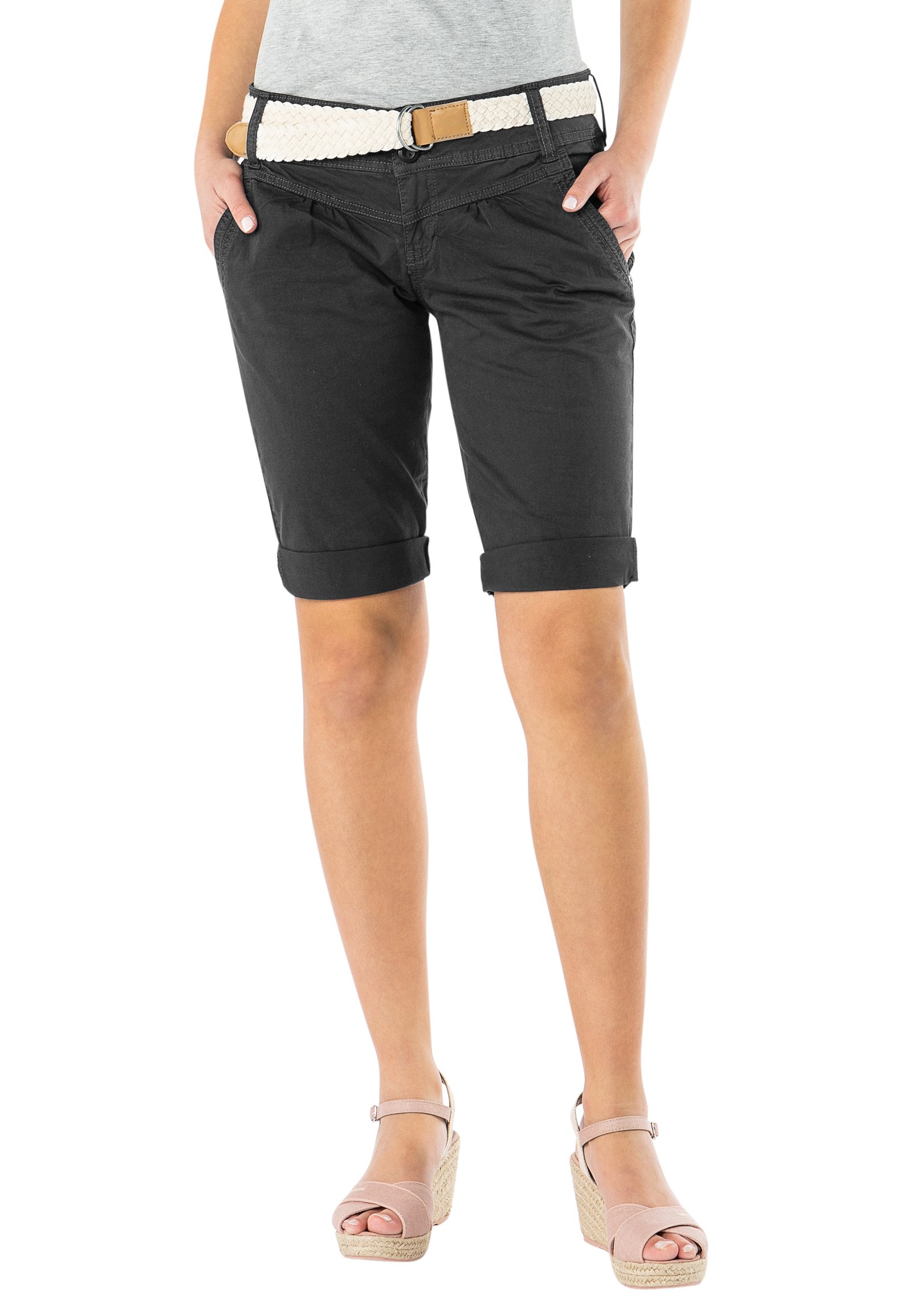 FRESH MADE Damen Bermuda-Shorts im Chino Style mit Gürtel FRESH MADE Damen Bermuda-Shorts im Chino Style mit Gürtel