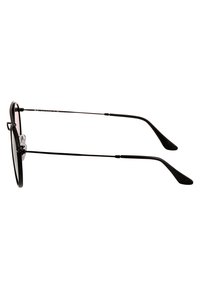 Round black sunglasses with thin metal frame, adjustable nose pads, and sleek straight temples. Lenses tinted in a subtle hue.