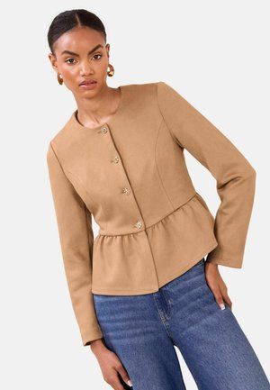 PETITE FIT - COLLARLESS PEPLUM HEM - Imiteret læderjakke - faux suede camel