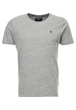 Hele lichte grijze T-shirt met korte mouwen en ronde hals, voorzien van een klein donker dierenlogo op de linkermouw en een Abercrombie & Fitch-label in de kraag.