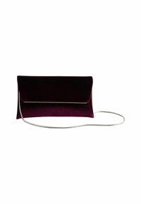 Kabelka na ruku v hluboké burgundské sametové barvě se stříbrným řetízkem. Design s přehnutím a hladký povrch. Kompaktní a elegantní tvar.