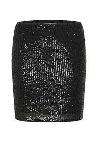Jupe en sequins noirs au design ajusté, avec une taille élastique lisse et une surface brillante recouverte de sequins scintillants.
