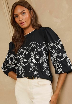 Love & Roses, FLORAL EMBROIDERED LONG SLEEVE JERSEY TOP - Langarmshirt - black