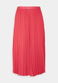 Kohvatu midi seelik korallis tooni, laia vöökohta ja voolava disainiga. Valmistatud kergest kangast, millel on vertikaalsed voldid.