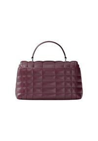 Borsa a mano in pelle bordeaux con design trapuntato, caratterizzata da una forma strutturata e un'unica maniglia superiore. Texture liscia e hardware minimale.