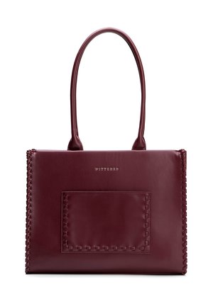 Sac fourre-tout en cuir bordeaux foncé avec double poignées, poche avant visible avec surpiqûres décoratives et logo "WITTCHEN" centré au-dessus de la poche.