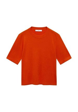 T-shirt arancione a maniche corte realizzato in tessuto morbido, con collo rotondo e vestibilità rilassata, orlo dritto e senza motivi visibili.