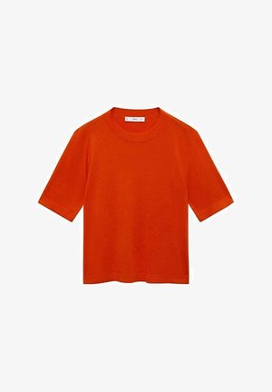 Korte mouwen oranje t-shirt van zachte stof, met een ronde hals en een relaxte pasvorm met een rechte onderrand en zonder zichtbare patronen.