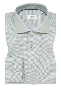 Groen geruite overhemddress met een moderne pasvorm, voorzien van een button-down kraag, een enkele borstzak, blauwe accenten en standaard knopen.