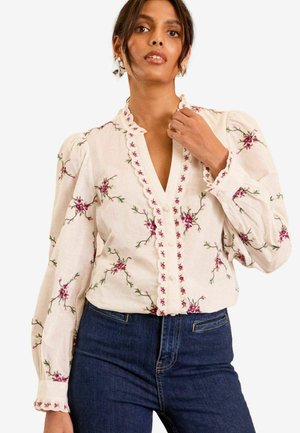 PETITE FIT - EMBROIDERED NOTCH NECK  - Camicia - ivory floral