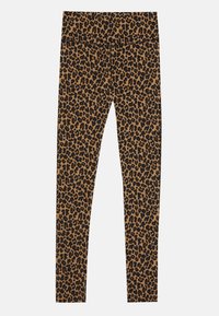 Leopardprint legging in bruin en zwart met een zachte, rekbare stof en een brede tailleband. Straksluitend ontwerp geschikt voor actieve kleding.