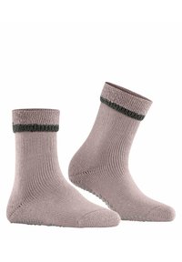 Baumwollmischung-Socken in hellrosa, mit einem dunkelgrauen gerippten Bündchen und Anti-Rutsch-Punkten an der Sohle für verbesserten Halt.