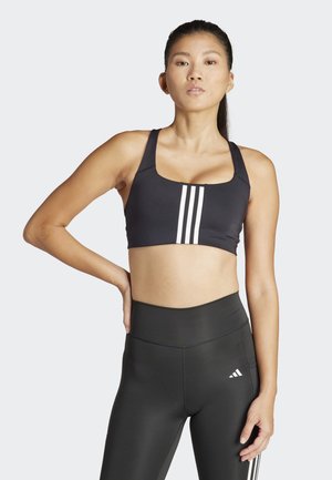 POWERIMPACT MEDIUM-SUPPORT 3-STRIPES - Športová podprsenka so strednou podporou - black