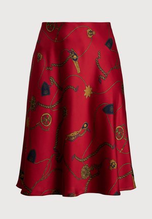 Lauren Ralph Lauren Woman BELTING PRINT SATIN CHARMEUSE MIDI SKIRT - A-lijn rok - red multi