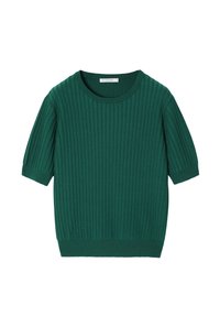 Groene korte mouwen pullover trui van ribstof, met een ronde halslijn en een losse pasvorm.
