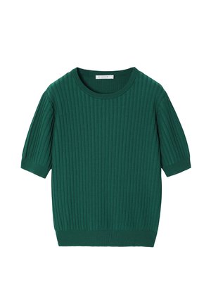 Groene korte mouwen pullover trui van ribstof, met een ronde halslijn en een losse pasvorm.