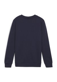 Felpa blu navy con maniche lunghe, polsini a costine e collo rotondo. Design monocolore con una texture morbida e senza grafiche visibili.