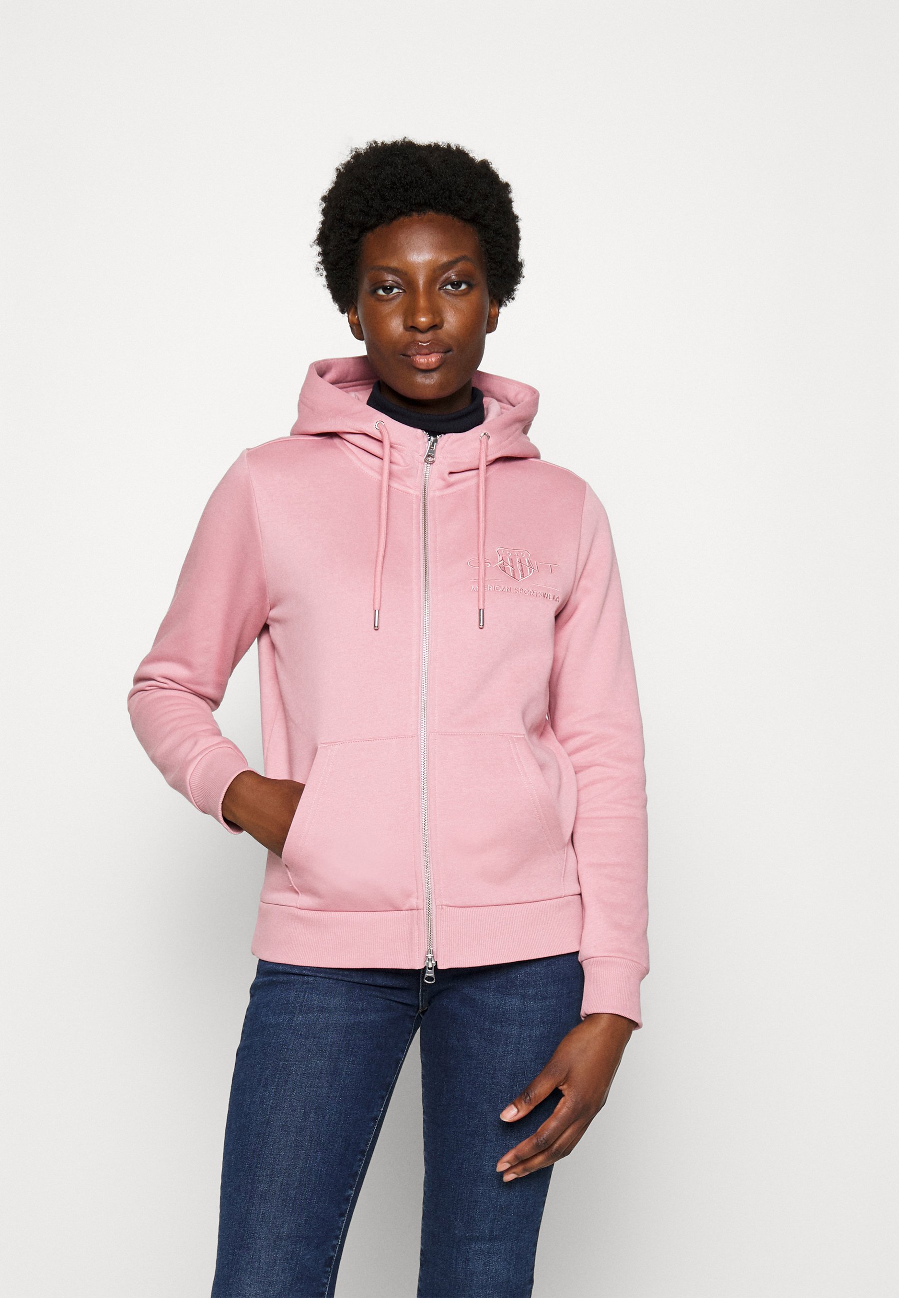 GANT REG TONAL SHIELD FULL ZIP - Zip-up sweatshirt - california pink  melange/mottled light pink - Zalando.co.uk