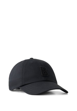 Black baseball cap with curved brim and a raised black letter "B" on the front panel, shown on a white background.