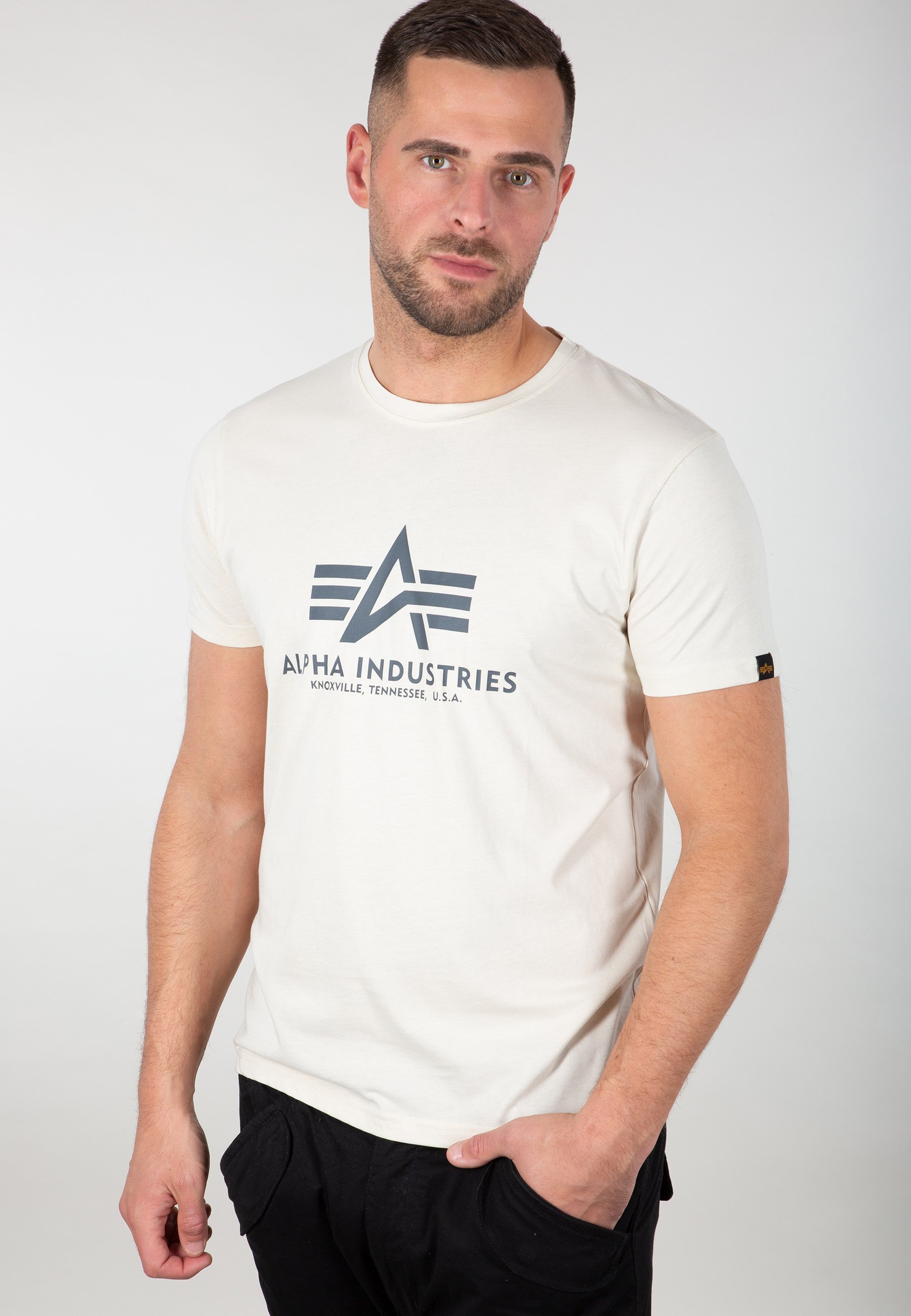 アルファインダストリー Tシャツ 136503 678 JET STREAM WHITE Alpha Industries T-Shirt print - jet stream white/weiß - Zalando
