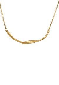 Collana dorata con pendente curvo e testurizzato su una delicata catena, che mette in risalto linee morbide e un luccichio sottile.