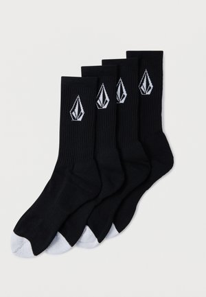 Calcetines de algodón negros, tejido canalé, con un logo blanco. Incluye cuatro pares con secciones de punta gris contrastante.