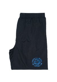 Pantaloni corti neri realizzati in un tessuto morbido, con una vita elastica. Design grafico blu notevole con un motivo di rana e testo sull'orlo.