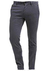 Grijze chinos van een katoenmix met een slim fit, voorzien van voorzakken, een knoop- en ritssluiting, en subtiele stiksel details.