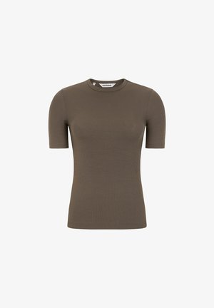 Tricou fitted cu mânecă scurtă din țesătură ribbed de culoare verde măslin. Are un decolteu rotund și un etichetă cu inscripția "Soft Rebels."