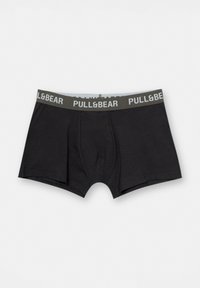 Boxeri negri din bumbac, cu un tiv elastic gri pe care este imprimat în alb "PULL&BEAR". Croială standard cu buzunar frontal.