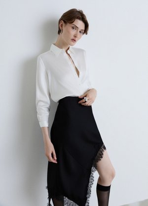 Calliope, CAMICIA TINTA UNITA - Button-down blouse - bianco lana