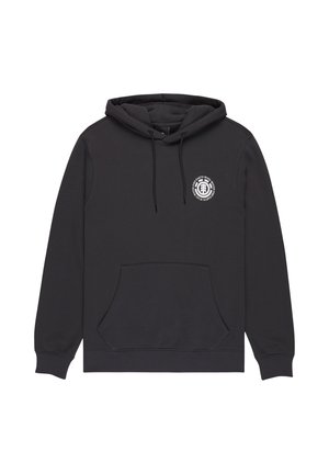 Sudadera con capucha en negro, que presenta un bolsillo frontal, capucha con cordones y un logo circular blanco en el lado izquierdo del pecho. Material de mezcla de algodón.
